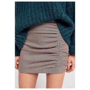 Free People Womens 2‎ Small Mini Skirt Ruched Plaid Houndstooth Brown Academia